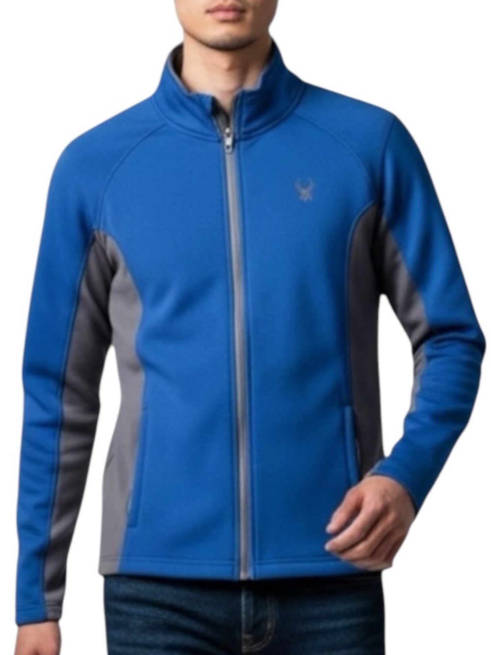 SPYDER Foremost Full Zip Medium Weight Sweater Jacket in Blue/Gray Size Medium